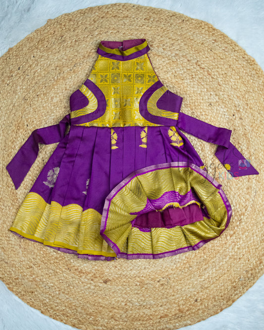 Ready to Ship: Violet Premium Kanchi Halter Neck Frock with Wavy Borders