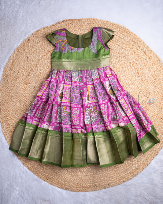 Ready to Ship: Annam Checks Semi Silk Frock with Pleated Cap Sleeves
