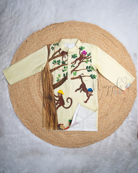 Ready to Ship: Cap Seller and Monkeys Giza Cotton Kurta