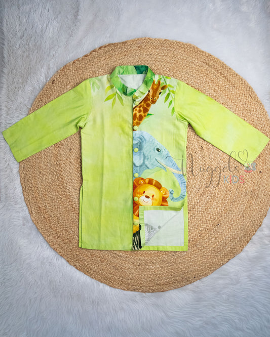 Ready to Ship: Wild Animals Giza Cotton Button Down Kurta