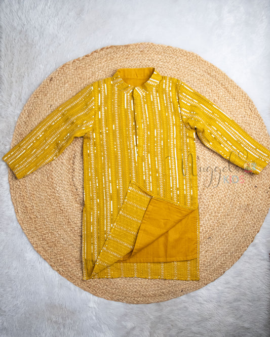 Pre Order: Mustard Yellow Embroidered Kurta