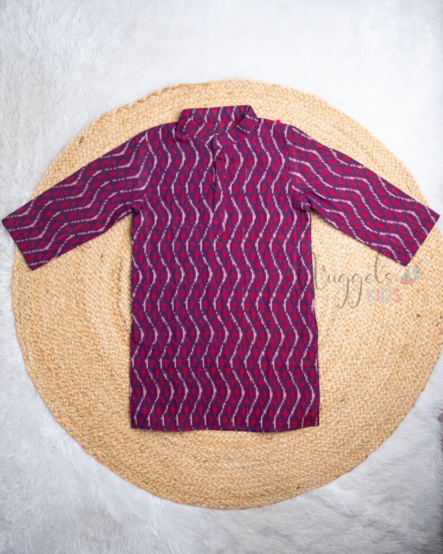 Pre Order: Purple Pure Ikkat Silk Cotton Kurta
