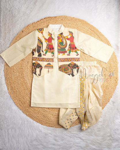 Pre Order: Golden Tissue Silk kurta Dhoti Sets