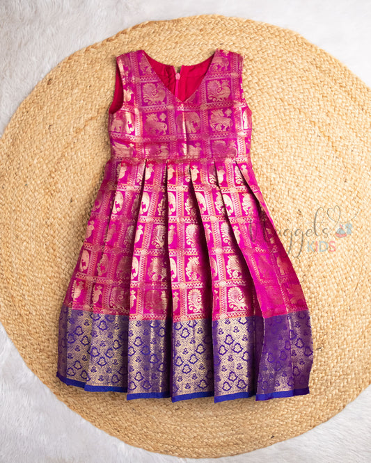 Ready to Ship: Pink and Violet Semi Silk Sleeveless Gown with Pleated Cap Sleeve Detachable Jacket