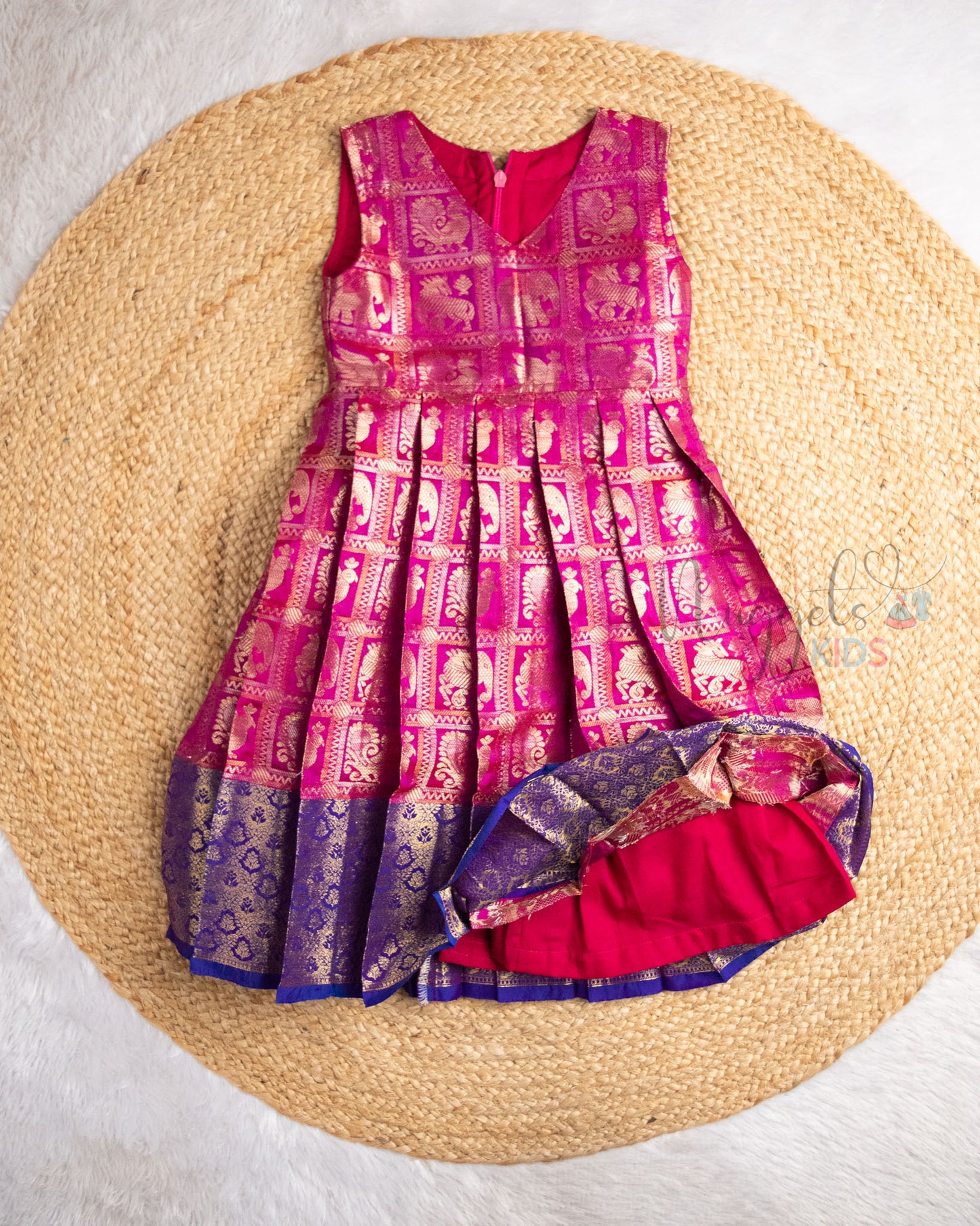 Ready to Ship: Pink and Violet Semi Silk Sleeveless Gown with Pleated Cap Sleeve Detachable Jacket