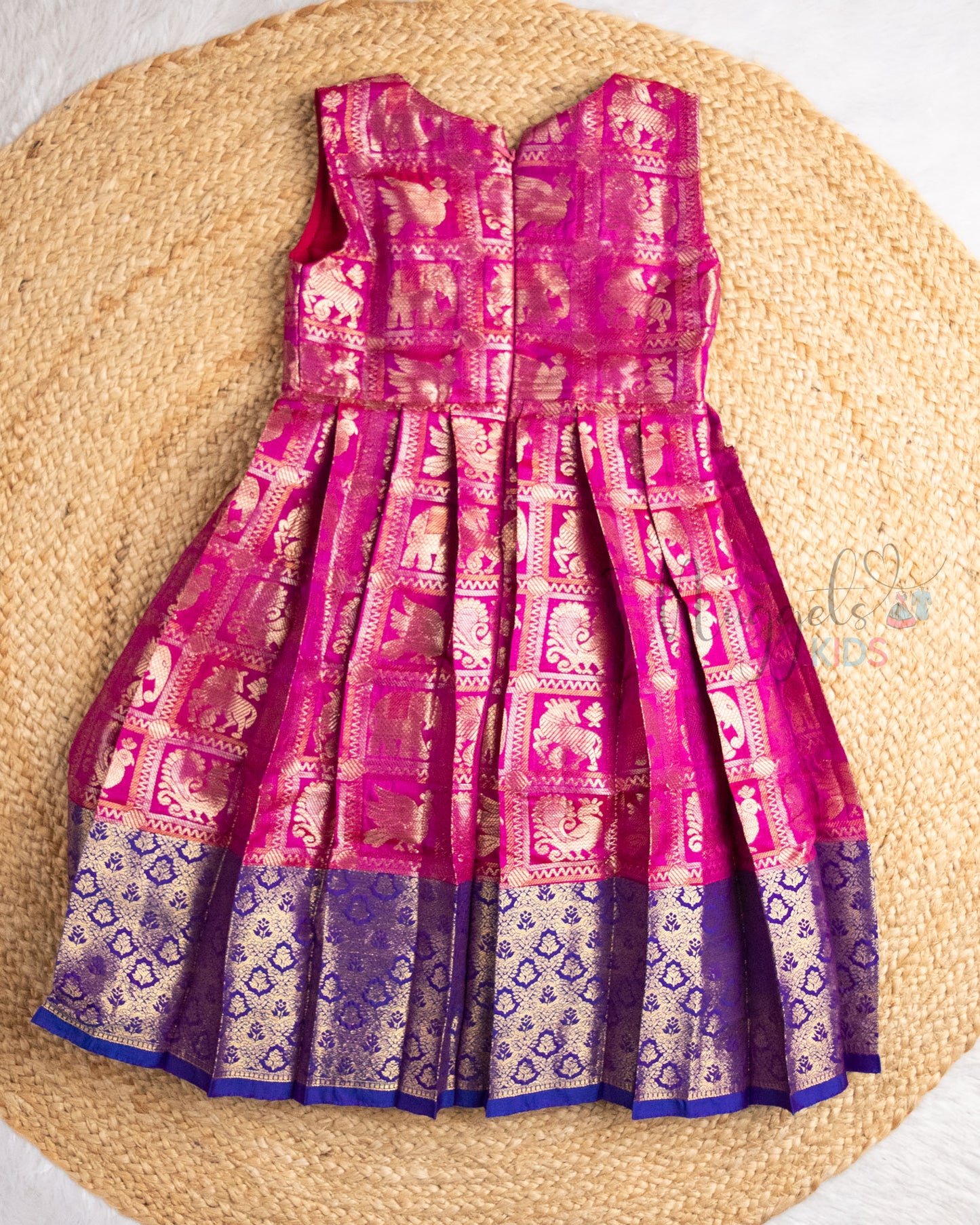 Ready to Ship: Pink and Violet Semi Silk Sleeveless Gown with Pleated Cap Sleeve Detachable Jacket