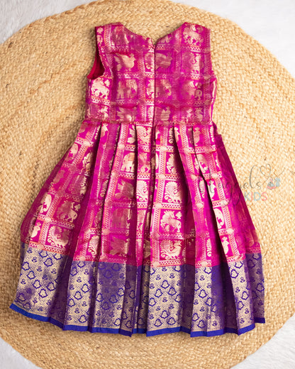 Ready to Ship: Pink and Violet Semi Silk Sleeveless Gown with Pleated Cap Sleeve Detachable Jacket