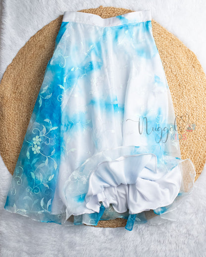 Pre Order: White Embroidered Top And Organza Lehenga