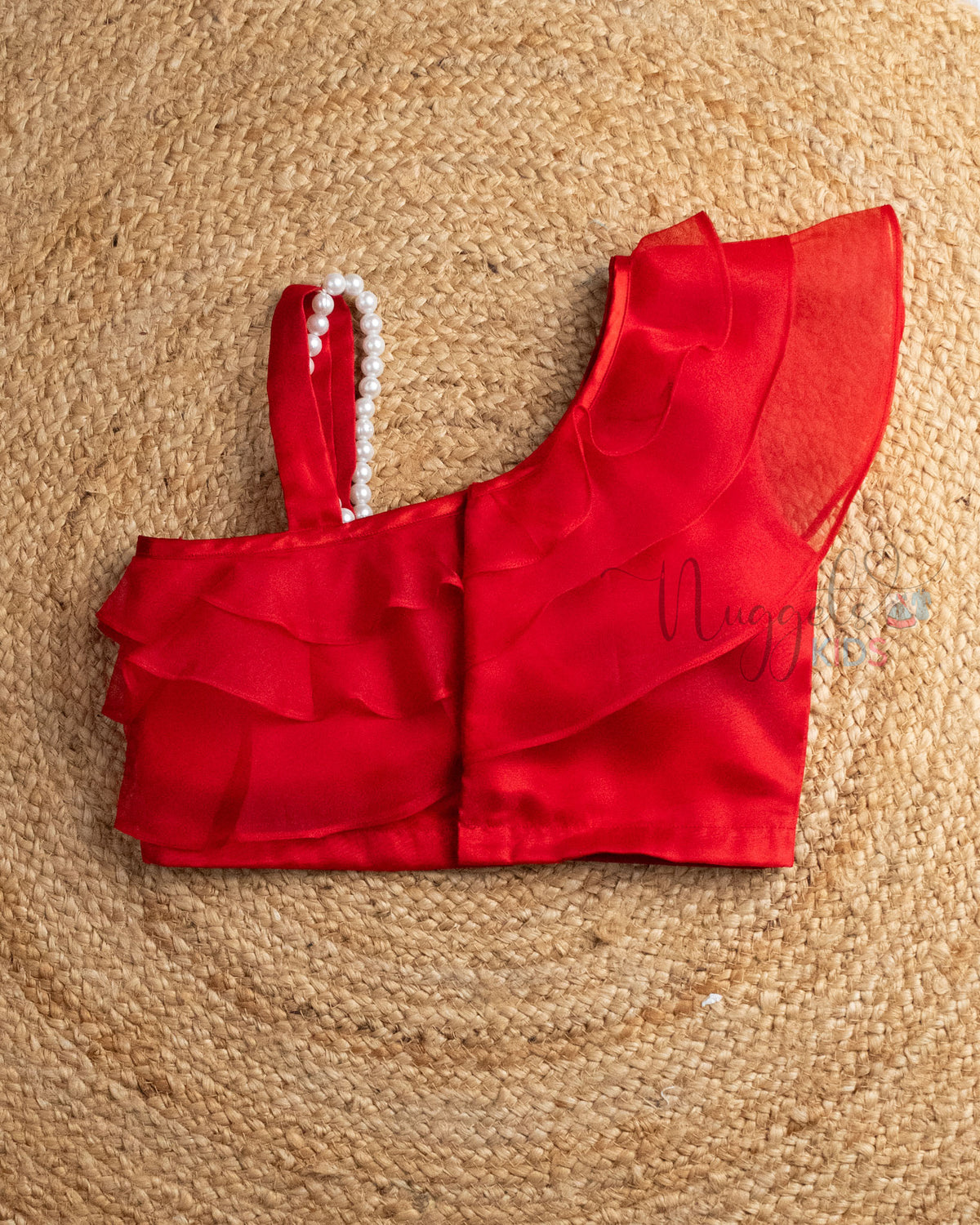 Pre Order: One Shoulder Red Organza Top and Lehenga