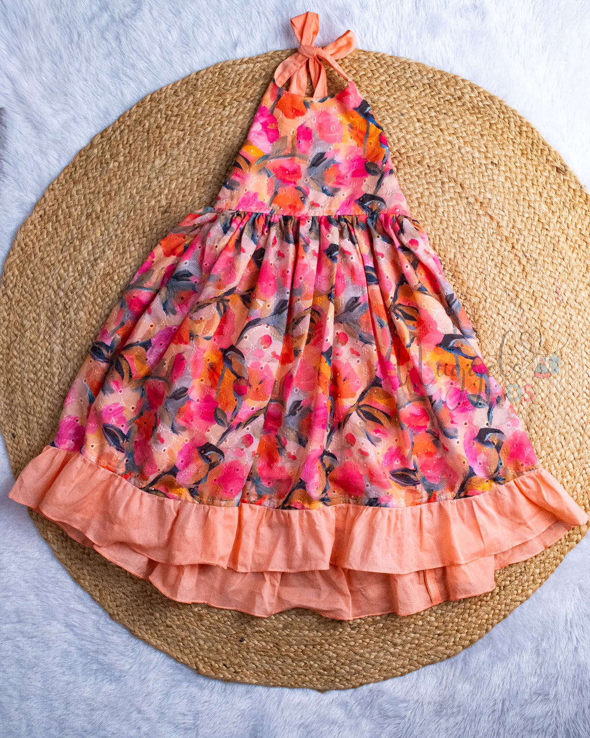 Ready to Ship: Orange Tie Back Hakoba Frock