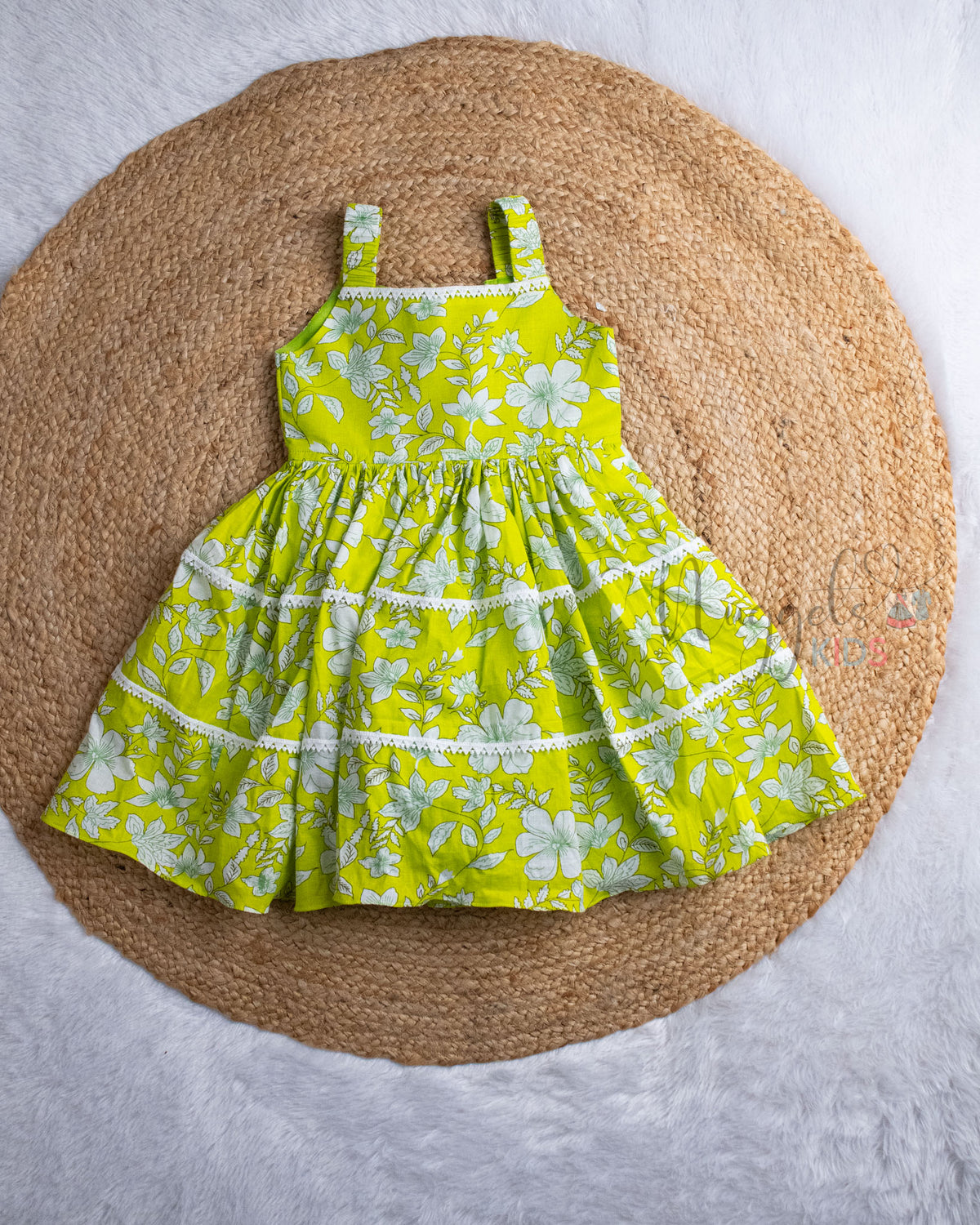 Ready to Ship: Lime Yellow Fully Lined Sleeveless Two Layer Cotton Frock