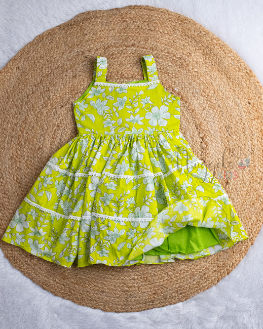 Ready to Ship: Lime Yellow Fully Lined Sleeveless Two Layer Cotton Frock