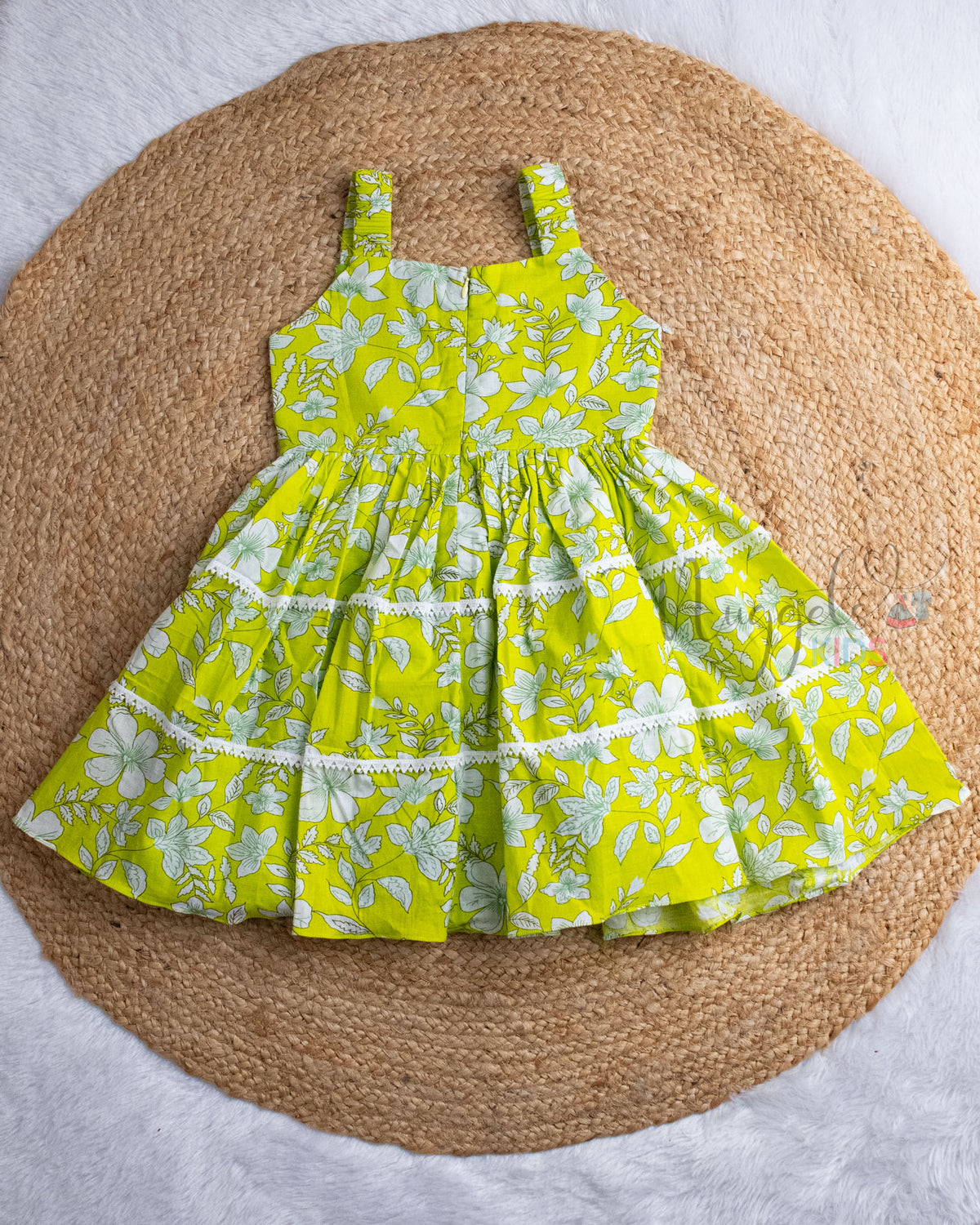 Ready to Ship: Lime Yellow Fully Lined Sleeveless Two Layer Cotton Frock