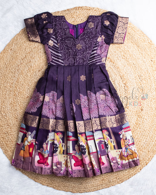 Ready to Ship: Mughal Art Printed Deep Purple Semi Silk Gown