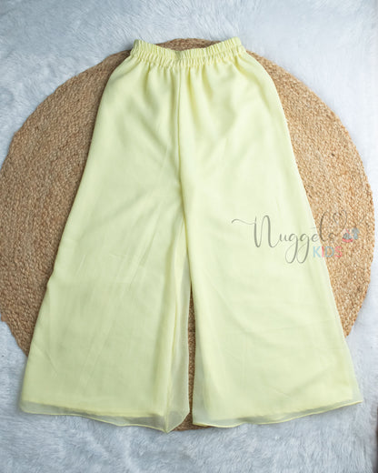 Pre Order: Melon Yellow Embroidered Top And Georgette Palazzo Pant