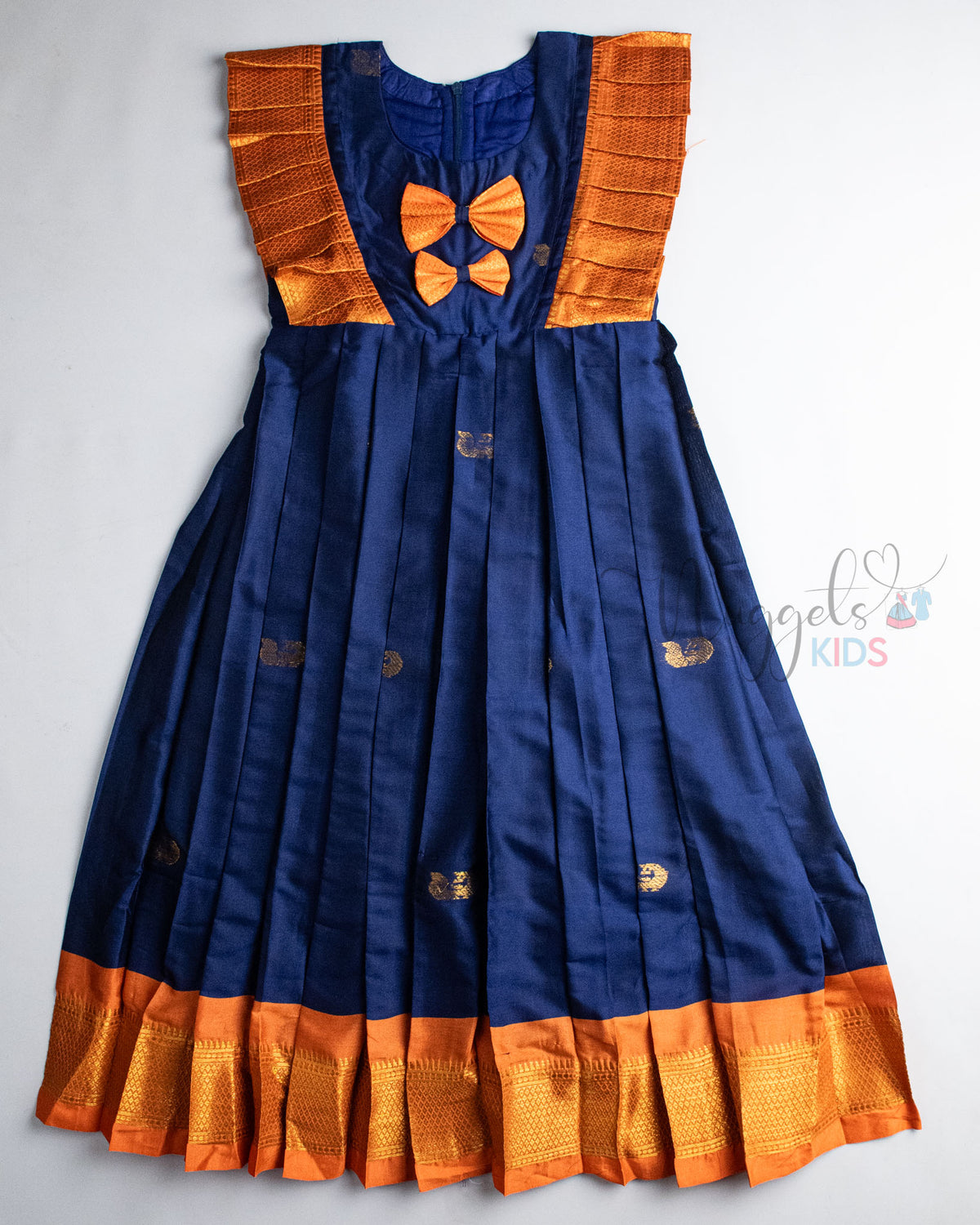 Ready to Ship: Violet And Orange Kalyani Silk Winged Gown With Bow Detailing
