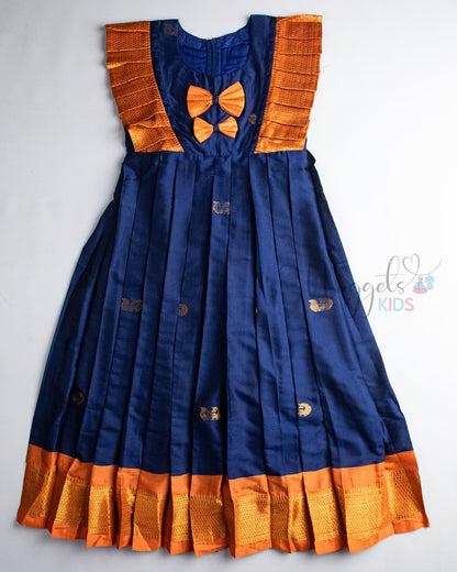 Ready to Ship: Violet And Orange Kalyani Silk Winged Gown With Bow Detailing