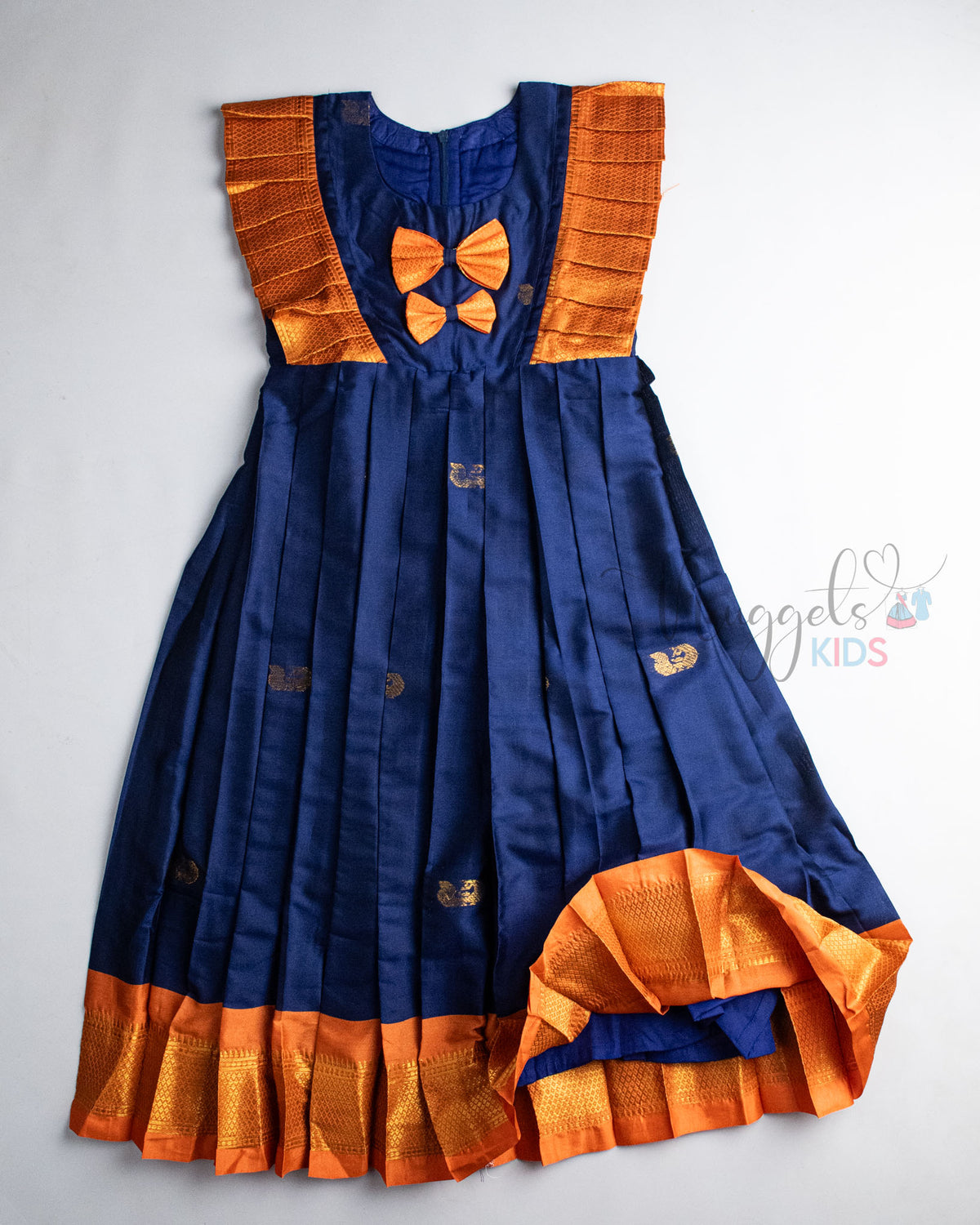 Ready to Ship: Violet And Orange Kalyani Silk Winged Gown With Bow Detailing