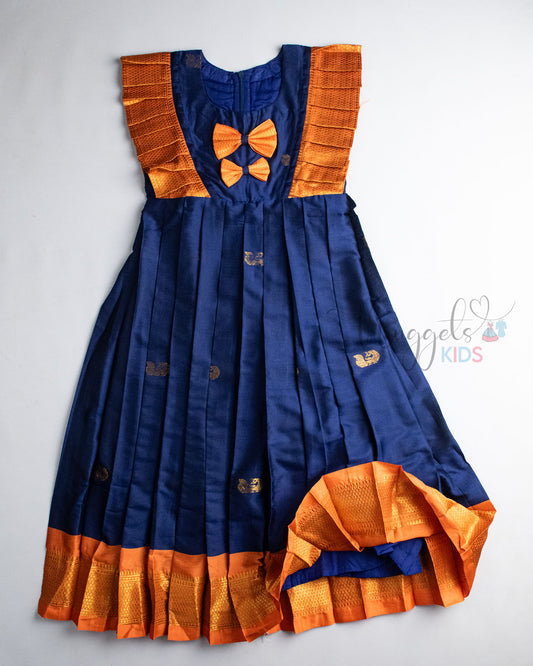 Ready to Ship: Violet And Orange Kalyani Silk Winged Gown With Bow Detailing