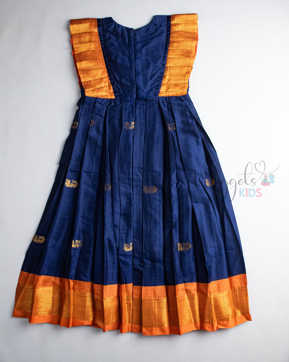 Ready to Ship: Violet And Orange Kalyani Silk Winged Gown With Bow Detailing