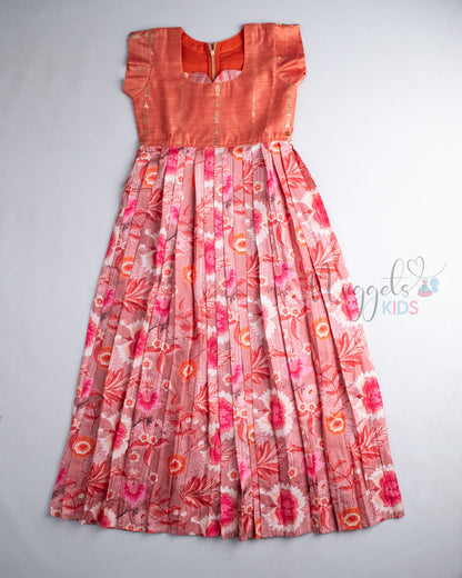Ready to Ship: Orange And Peach Floral Semi Silk Gown