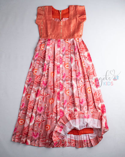 Ready to Ship: Orange And Peach Floral Semi Silk Gown