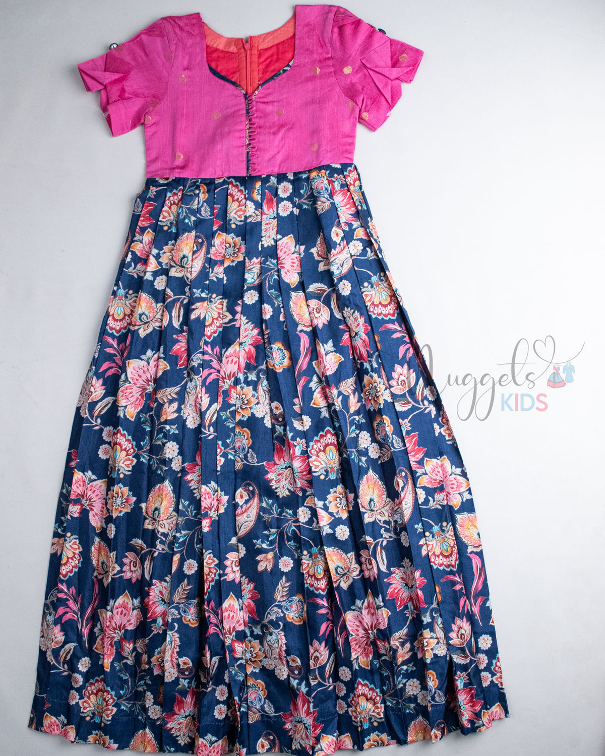Ready to Ship : Pink And Navy Blue Floral Semi Silk Gown