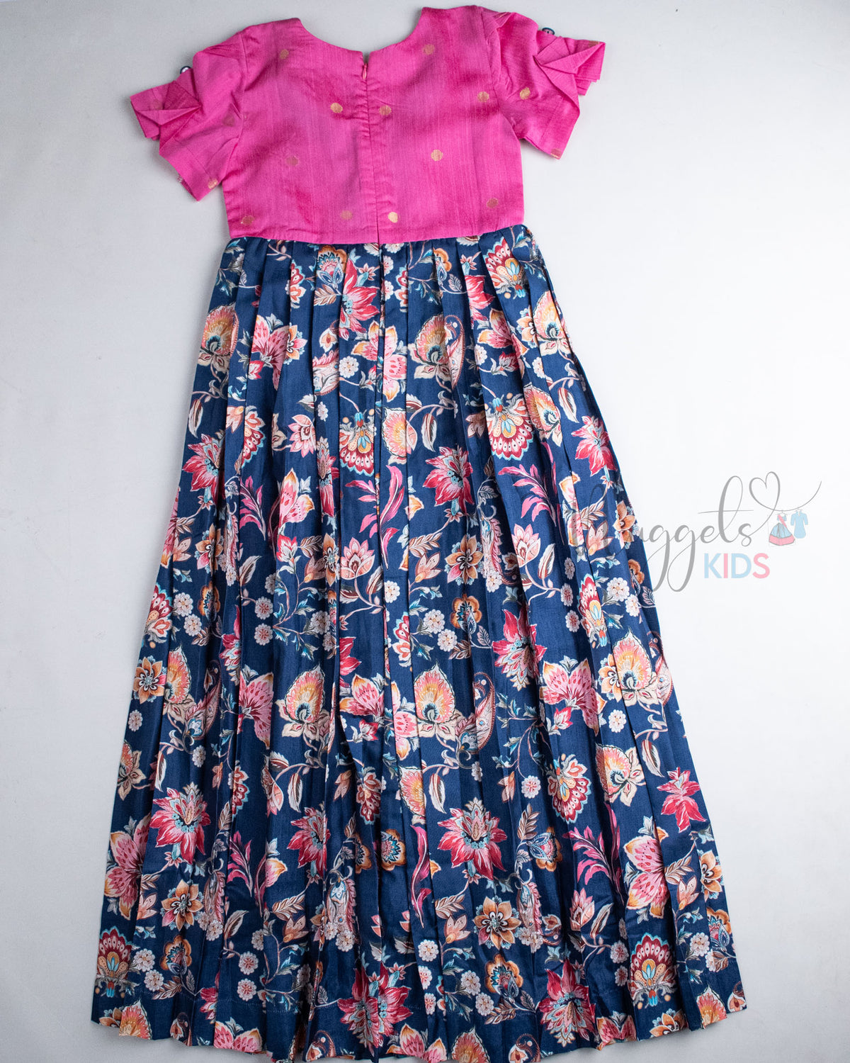 Ready to Ship : Pink And Navy Blue Floral Semi Silk Gown