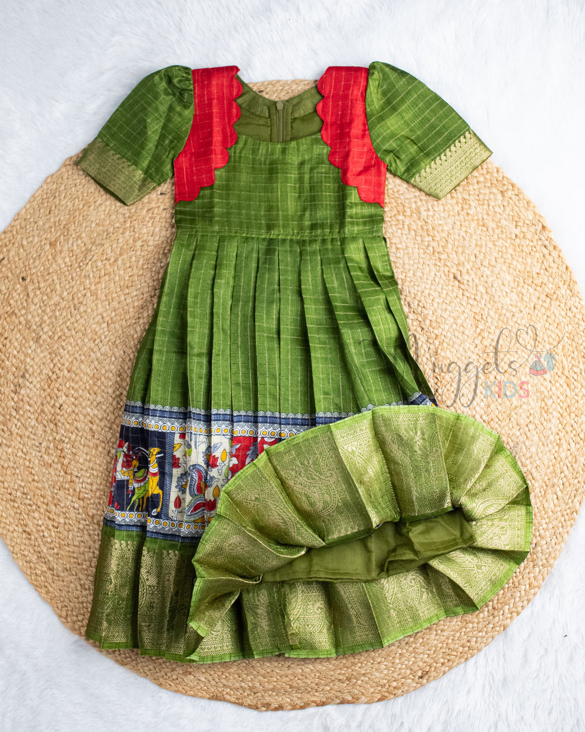 Ready to Ship: Green Kalamkari Printed Semi Silk Gown