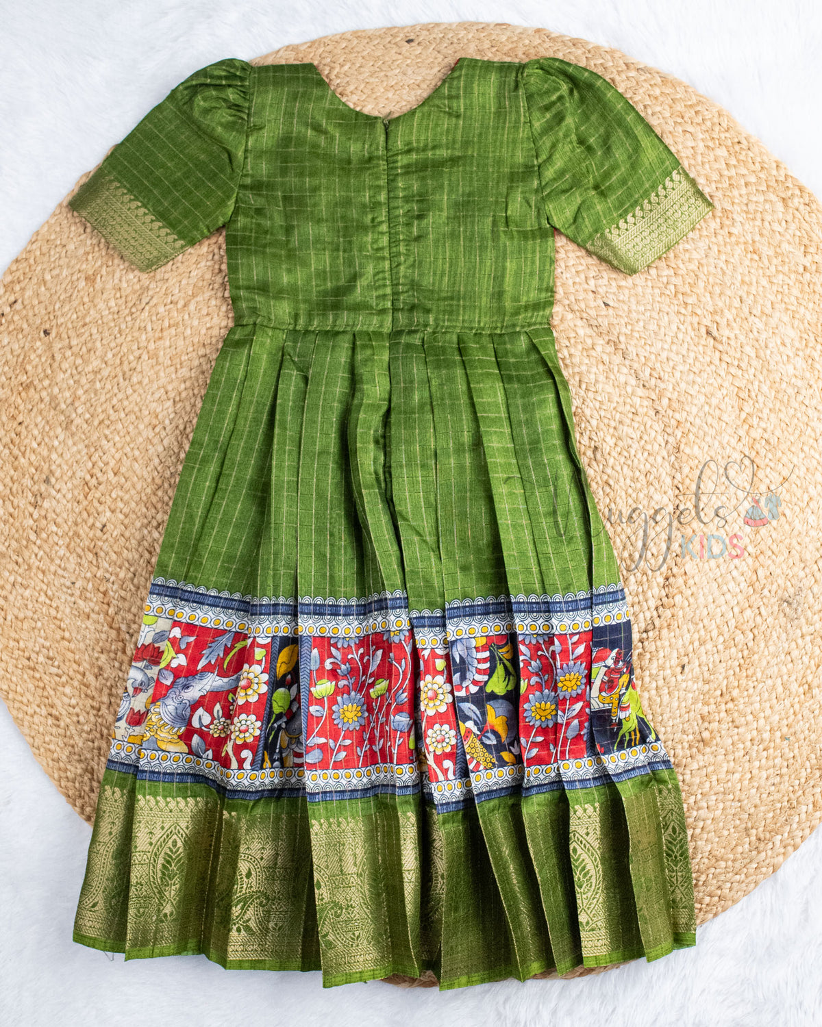 Ready to Ship: Green Kalamkari Printed Semi Silk Gown