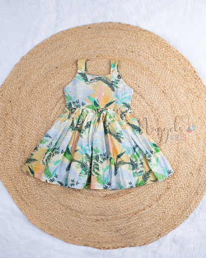 Ready to Ship: Tropical Printed Cotton  Sleeveless Frock