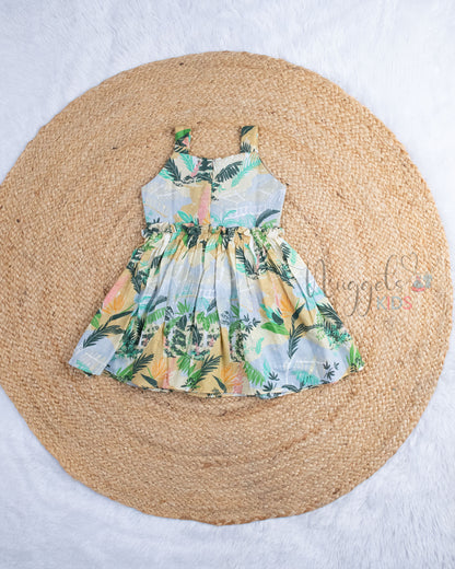 Ready to Ship: Tropical Printed Cotton  Sleeveless Frock