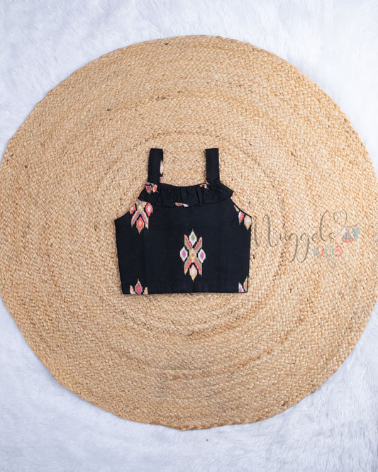 Ready to Ship: Black Cotton Sleeveless Shorts Set With Frill Detailing