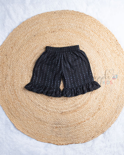 Ready to Ship: Black and White Cotton Shorts Set with Ruffle Sleeves Comfy Fit Shorts