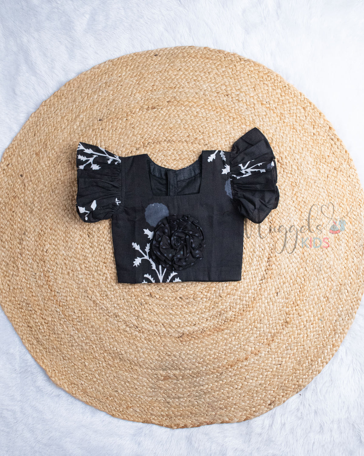 Ready to Ship: Black and White Cotton Shorts Set with Ruffle Sleeves Comfy Fit Shorts