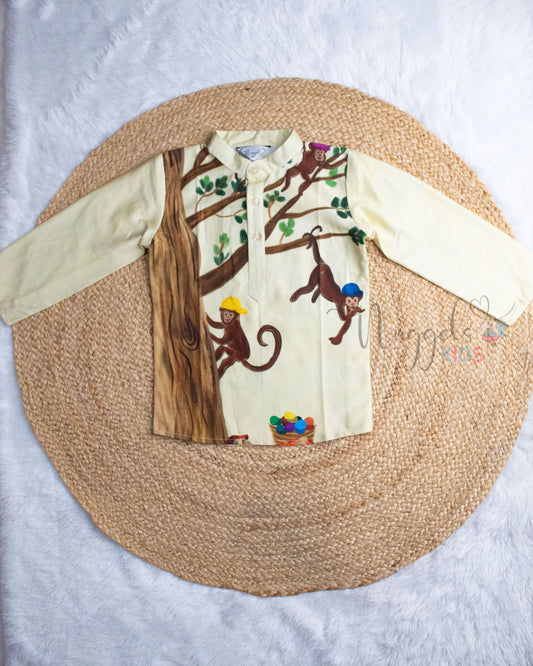 Ready to Ship: Cap Seller and Monkeys Giza Cotton Short Kurta