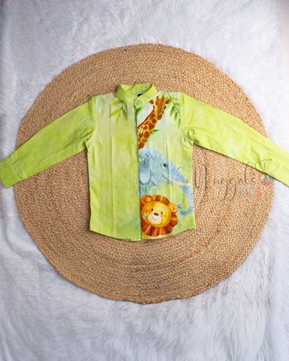 Ready to Ship: Wild Animals Giza Cotton Button Down Short Kurta
