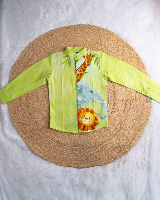 Ready to Ship: Wild Animals Giza Cotton Button Down Short Kurta