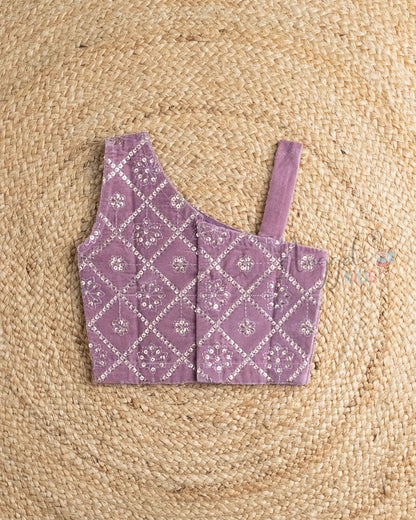 Ready to Ship: Mauve Designer One Shoulder Velvet top With Sleeveless