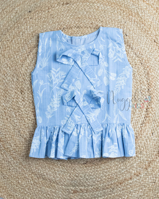 Ready to Ship: Sky Blue Self Cotton Skorts Set