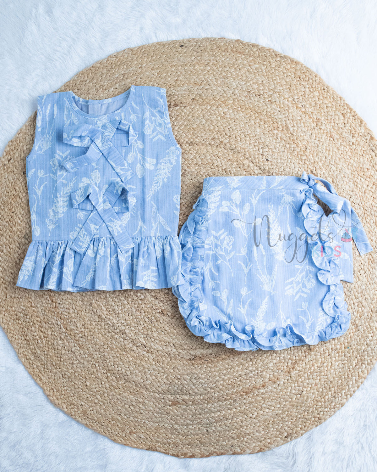 Ready to Ship: Sky Blue Self Cotton Skorts Set