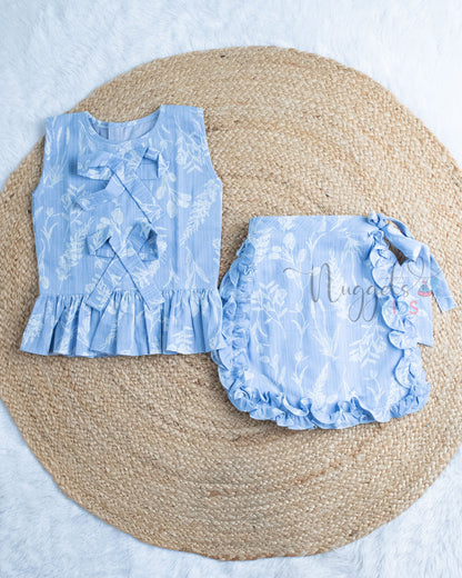 Ready to Ship: Sky Blue Self Cotton Skorts Set