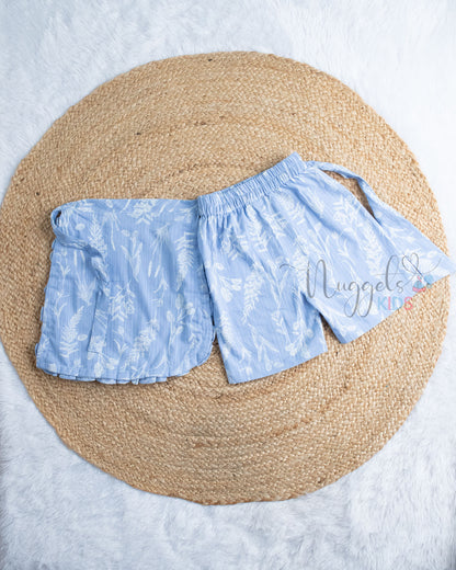 Ready to Ship: Sky Blue Self Cotton Skorts Set