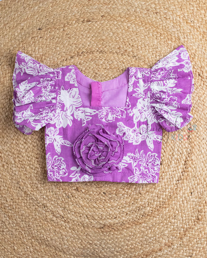Ready to Ship: Purple and White Cambric Cotton Shorts Set