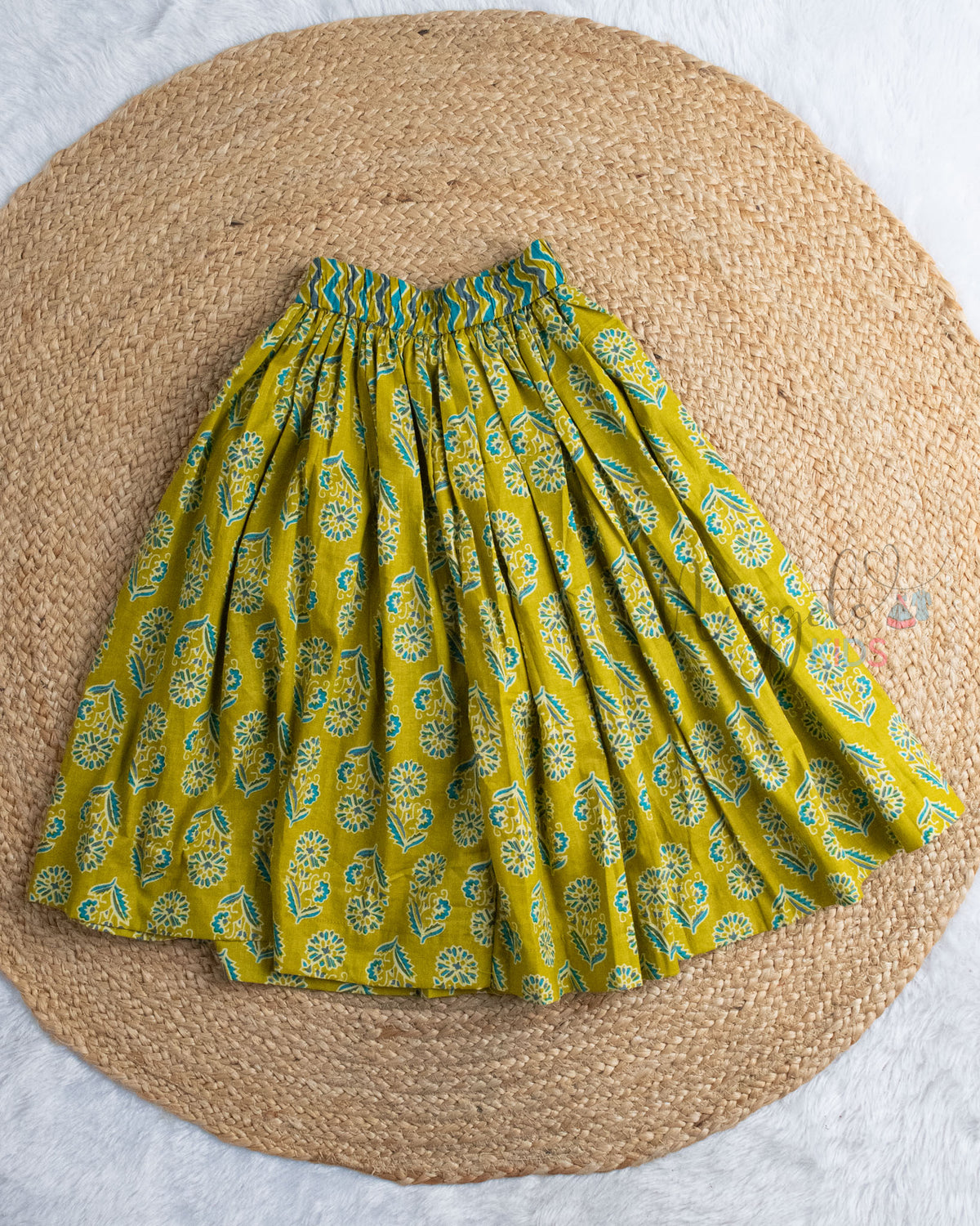 Ready to Ship: Green And Blue Cotton Top and Skirt Set
