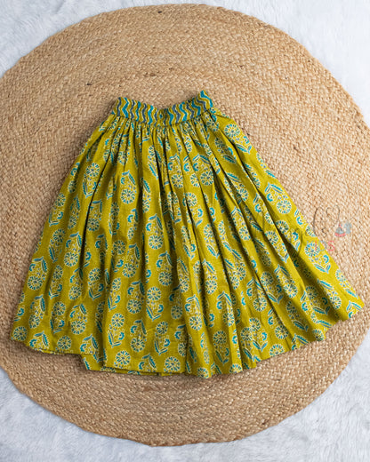 Ready to Ship: Green And Blue Cotton Top and Skirt Set