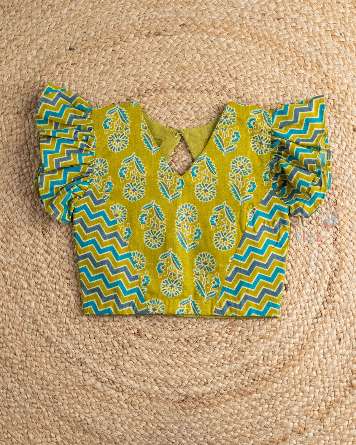 Ready to Ship: Green And Blue Cotton Top and Skirt Set