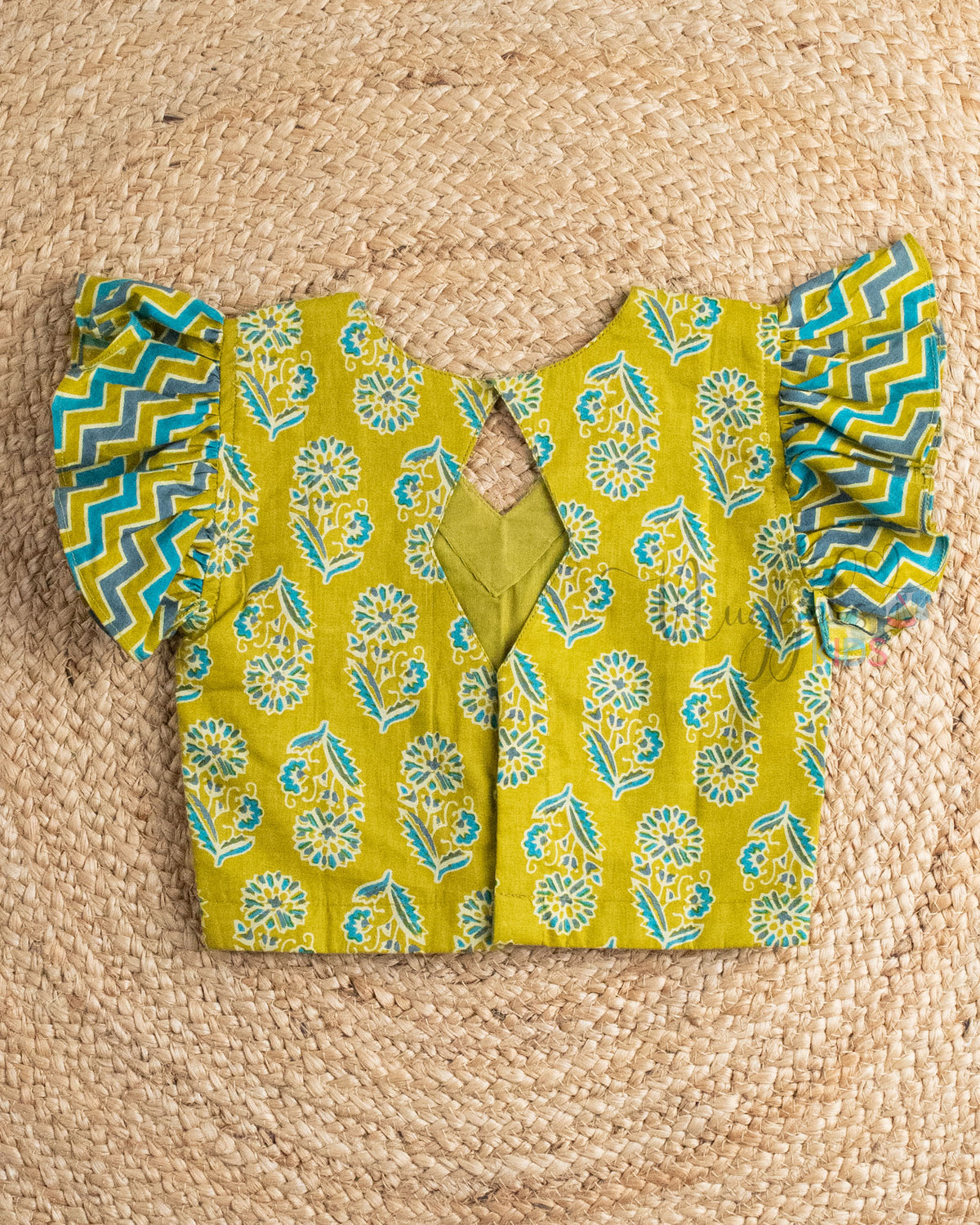 Ready to Ship: Green And Blue Cotton Top and Skirt Set