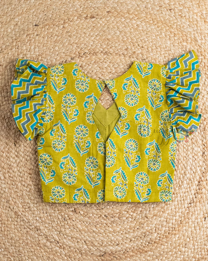 Ready to Ship: Green And Blue Cotton Top and Skirt Set