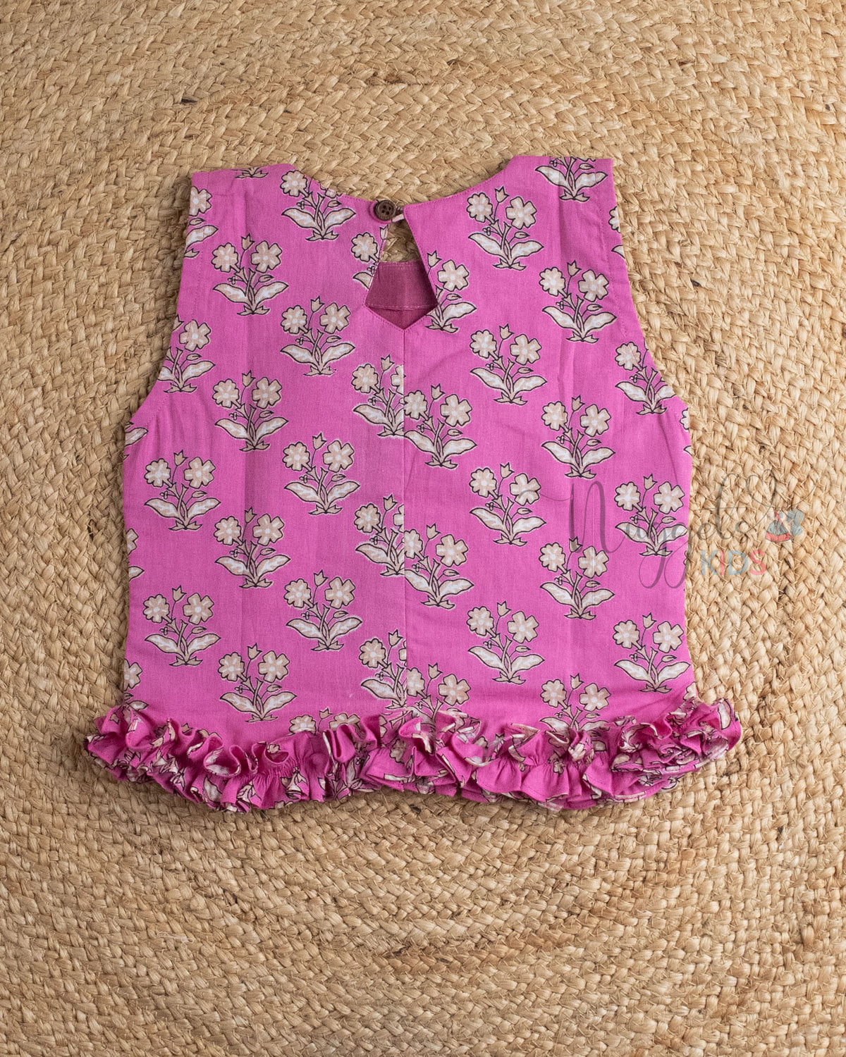 Ready to Ship: Pink Block Printed Skorts Set with Ruffle Detailing